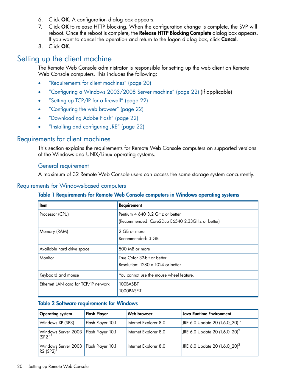 Setting up the client machine, Requirements for client machines, Requirements for windows-based computers | General requirement | HP XP RAID Manager Software User Manual | Page 20 / 182