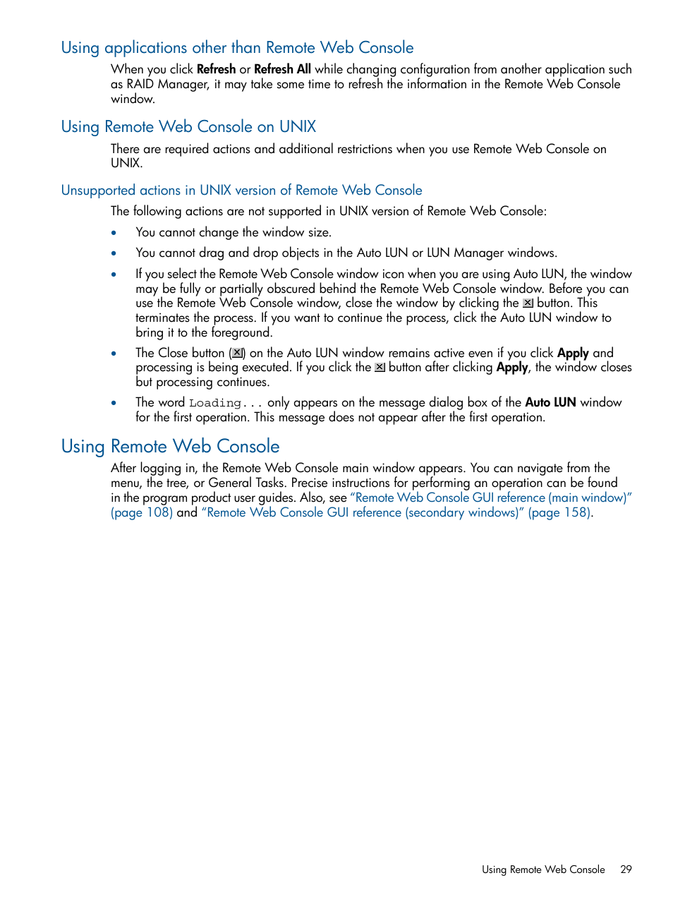 Using applications other than remote web console, Using remote web console on unix, Using remote web console | HP XP RAID Manager Software User Manual | Page 29 / 182