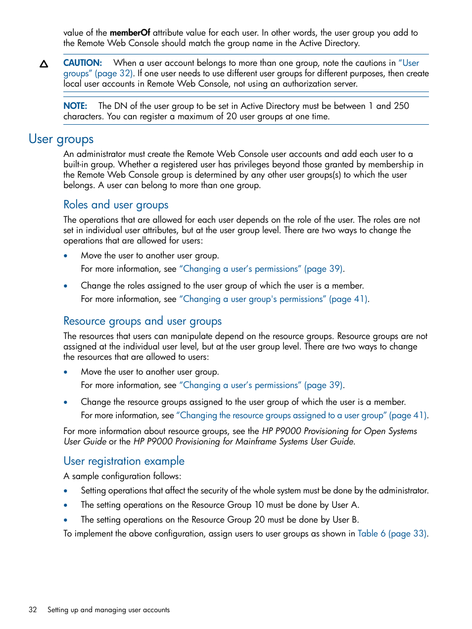 User groups, Roles and user groups, Resource groups and user groups | User registration example | HP XP RAID Manager Software User Manual | Page 32 / 182