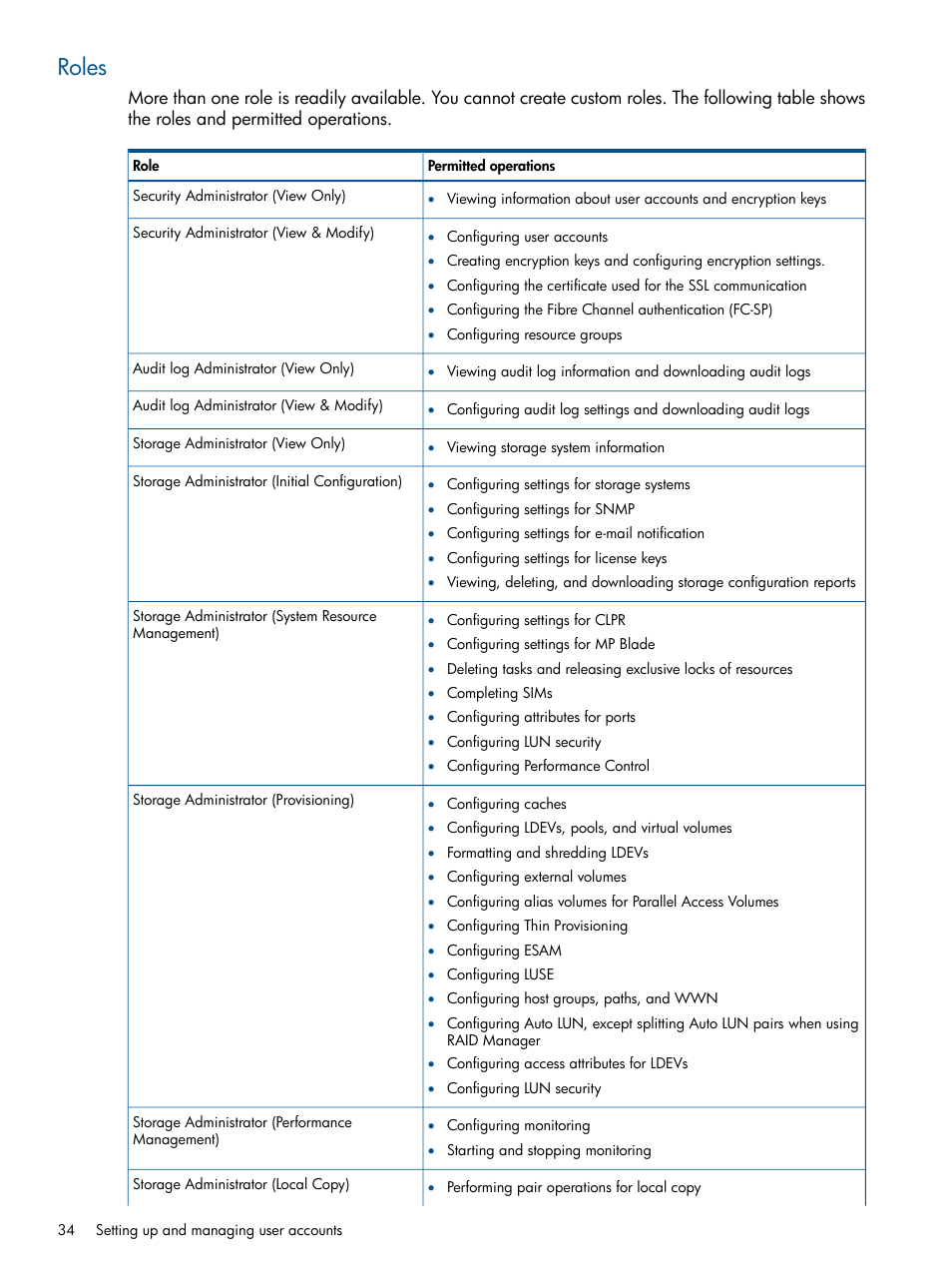 Roles | HP XP RAID Manager Software User Manual | Page 34 / 182