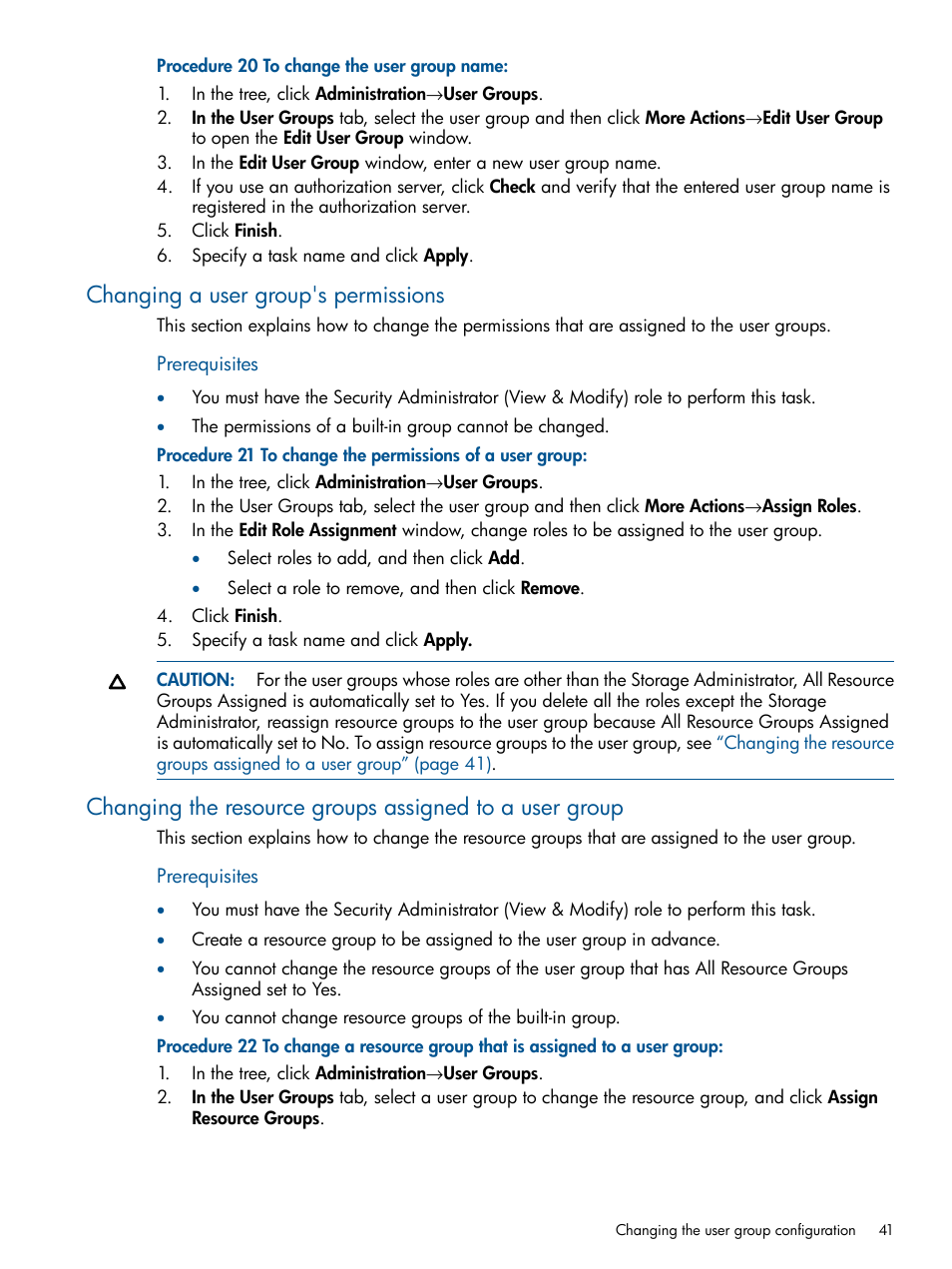 Changing a user group's permissions, Changing | HP XP RAID Manager Software User Manual | Page 41 / 182