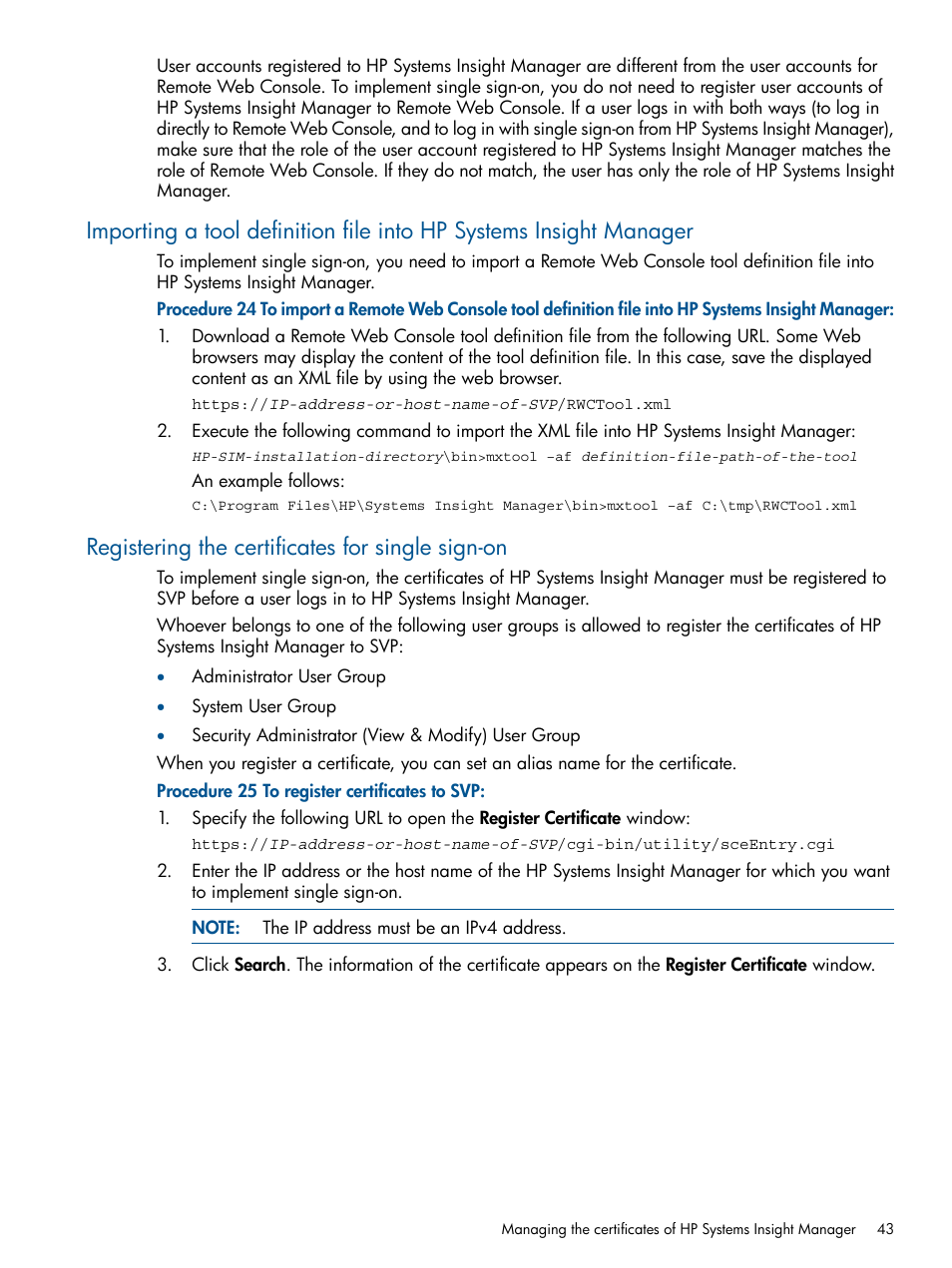 Registering the certificates for single sign-on | HP XP RAID Manager Software User Manual | Page 43 / 182