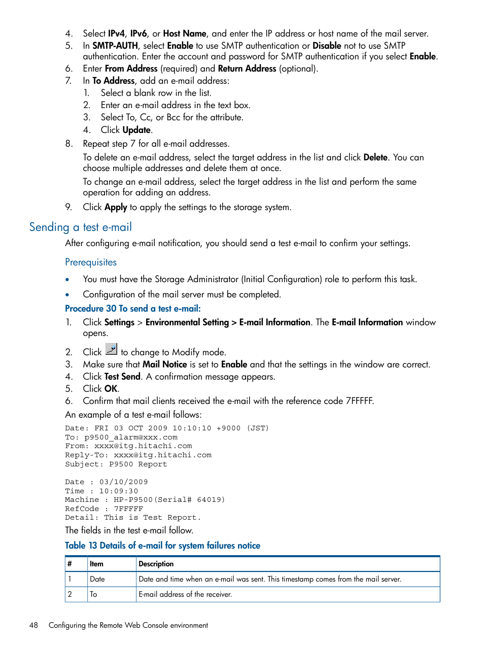 Sending a test e-mail | HP XP RAID Manager Software User Manual | Page 48 / 182