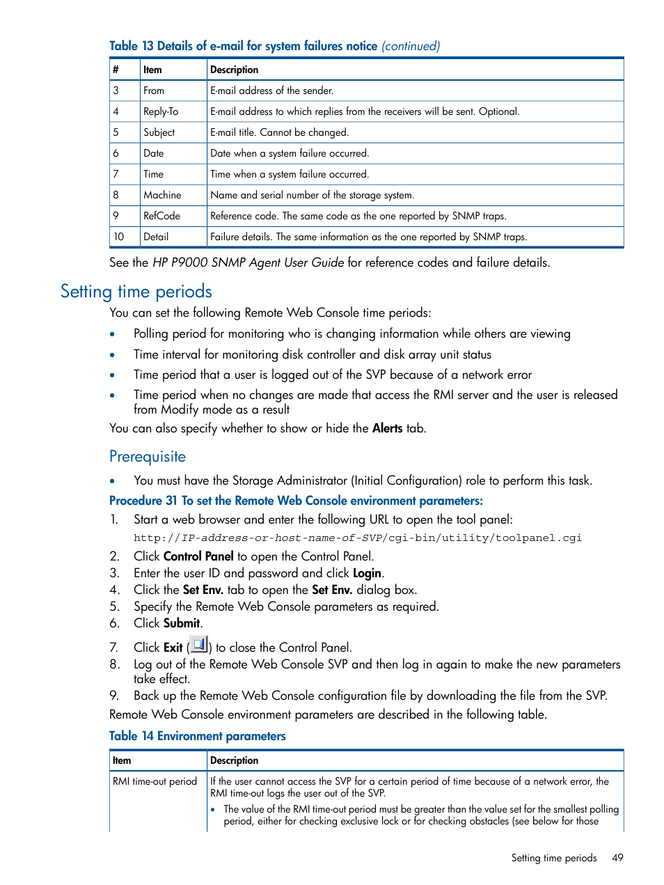 Setting time periods, Setting, Prerequisite | HP XP RAID Manager Software User Manual | Page 49 / 182