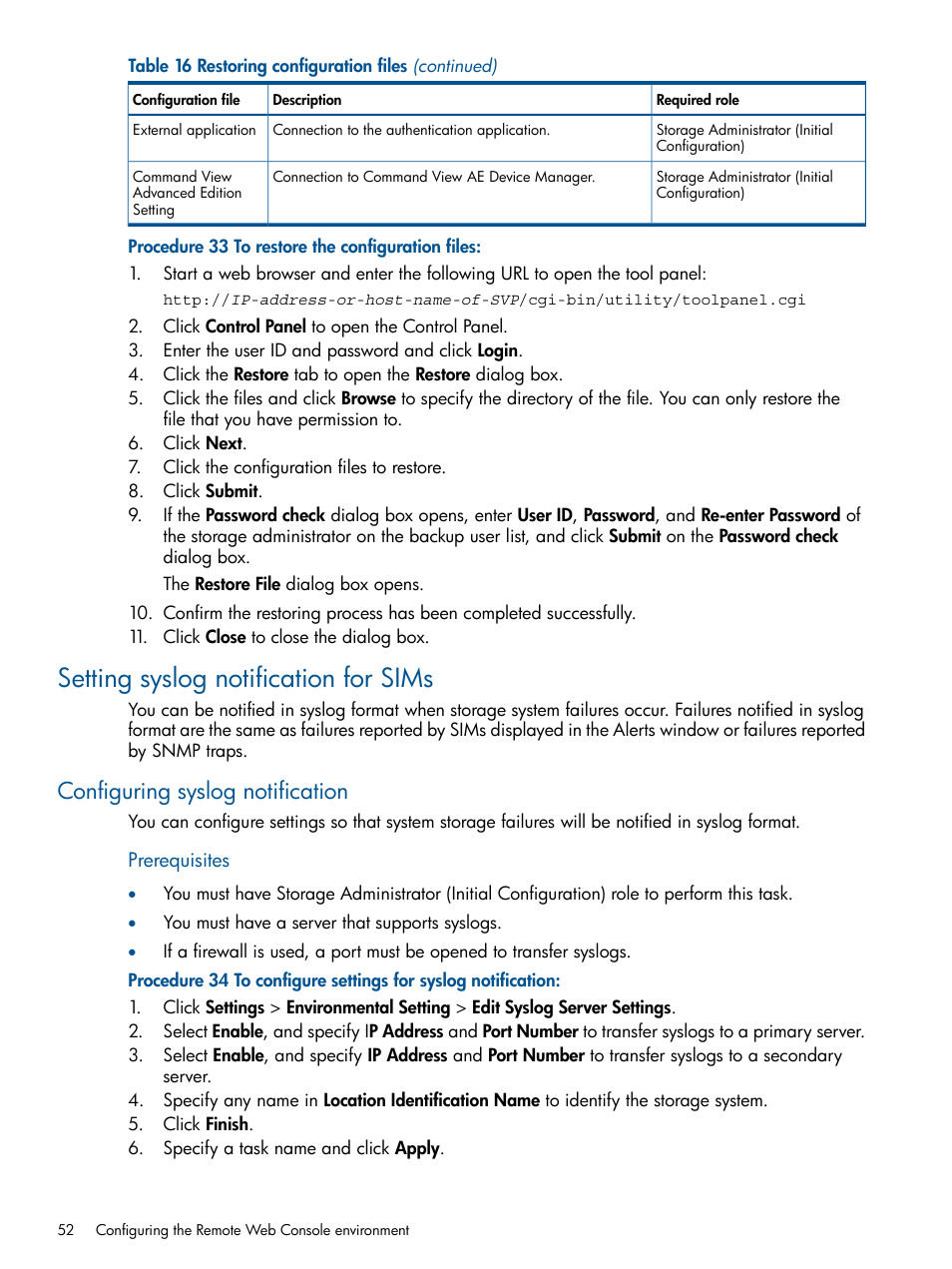 Setting syslog notification for sims, Configuring syslog notification, Setting syslog notification | HP XP RAID Manager Software User Manual | Page 52 / 182