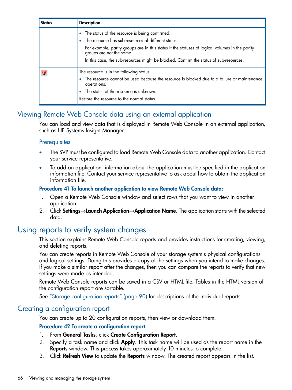 Using reports to verify system changes, Creating a configuration report | HP XP RAID Manager Software User Manual | Page 66 / 182