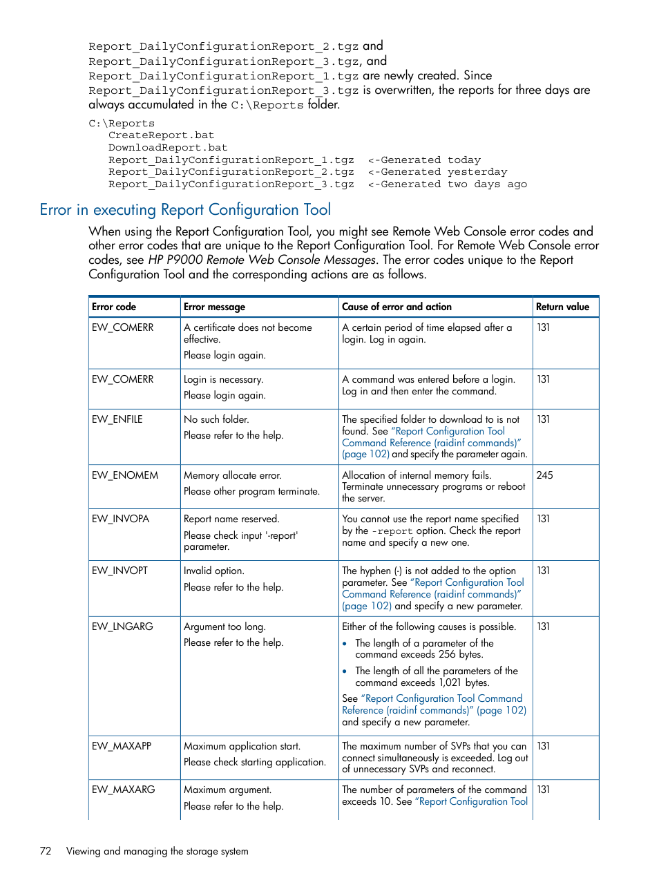 Error in executing report configuration tool | HP XP RAID Manager Software User Manual | Page 72 / 182