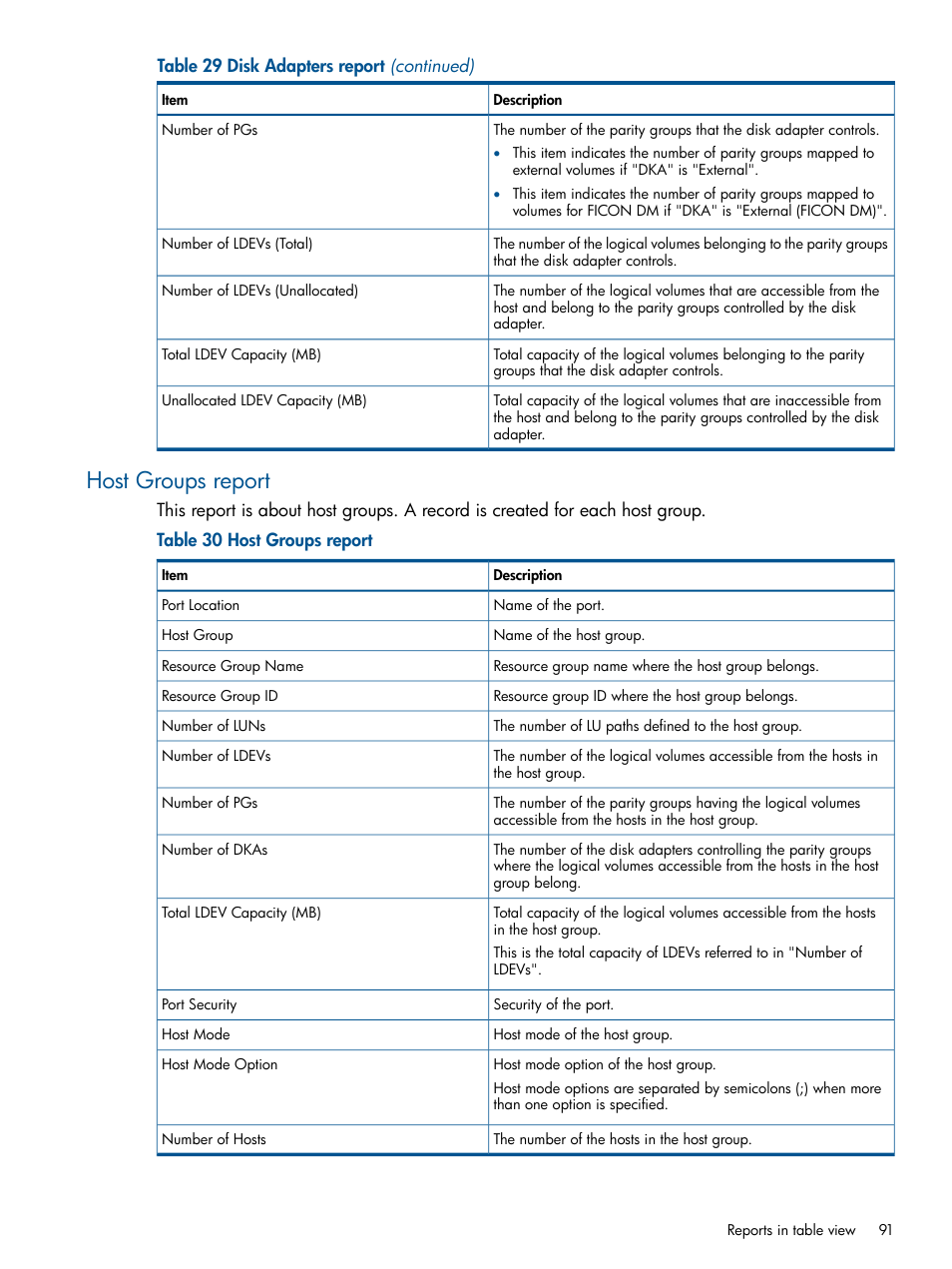 Host groups report | HP XP RAID Manager Software User Manual | Page 91 / 182