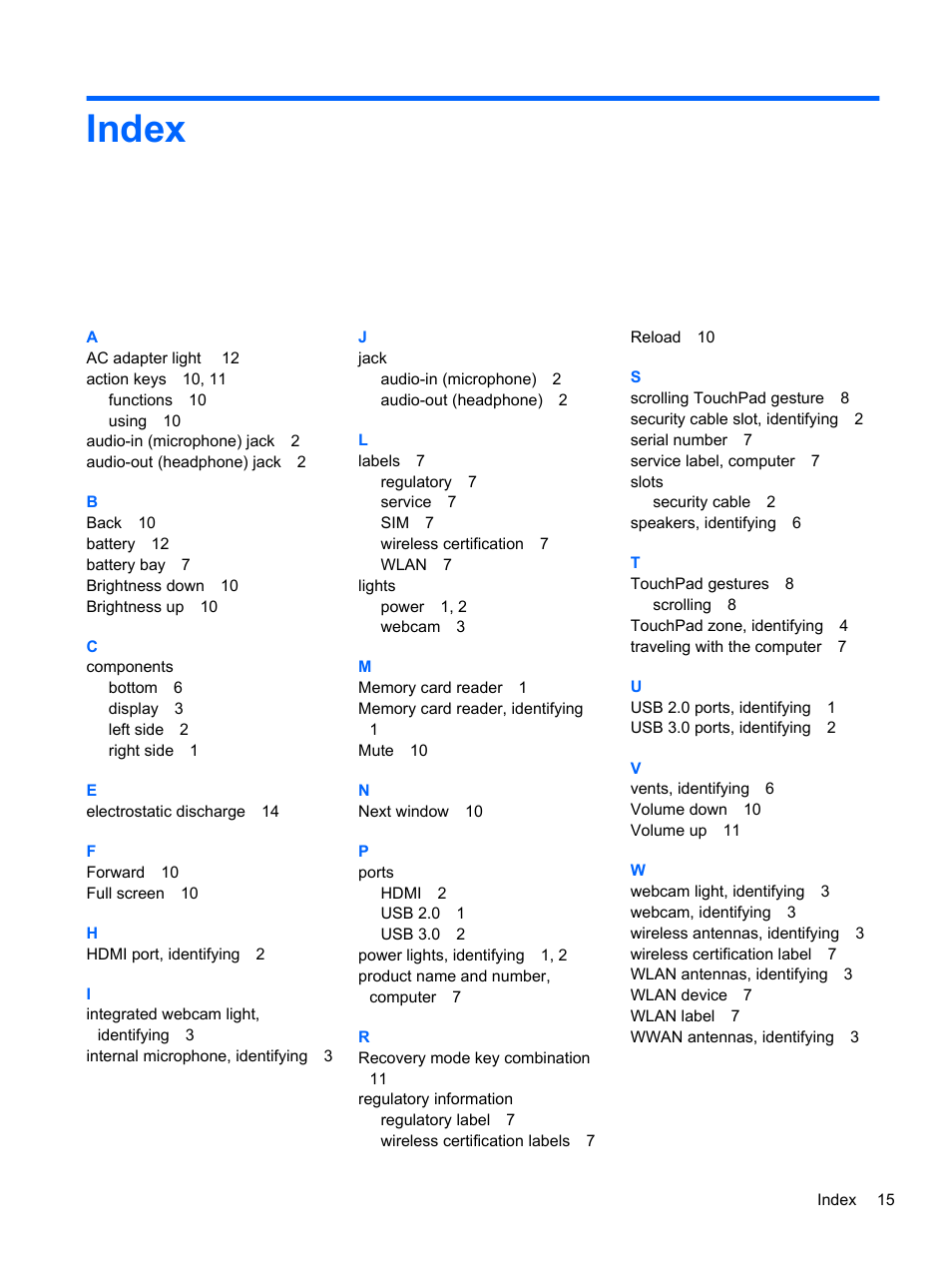 Index | HP Chromebook 14-q063cl User Manual | Page 21 / 21