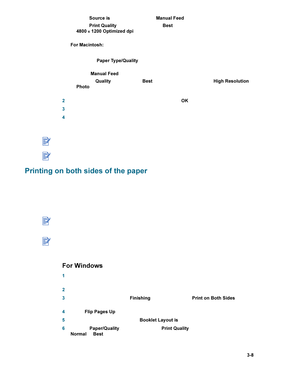 Printing on both sides of the paper, For windows, Printing on both sides of the paper -8 | For windows -8 | HP Deskjet 9300 Printer series User Manual | Page 21 / 50