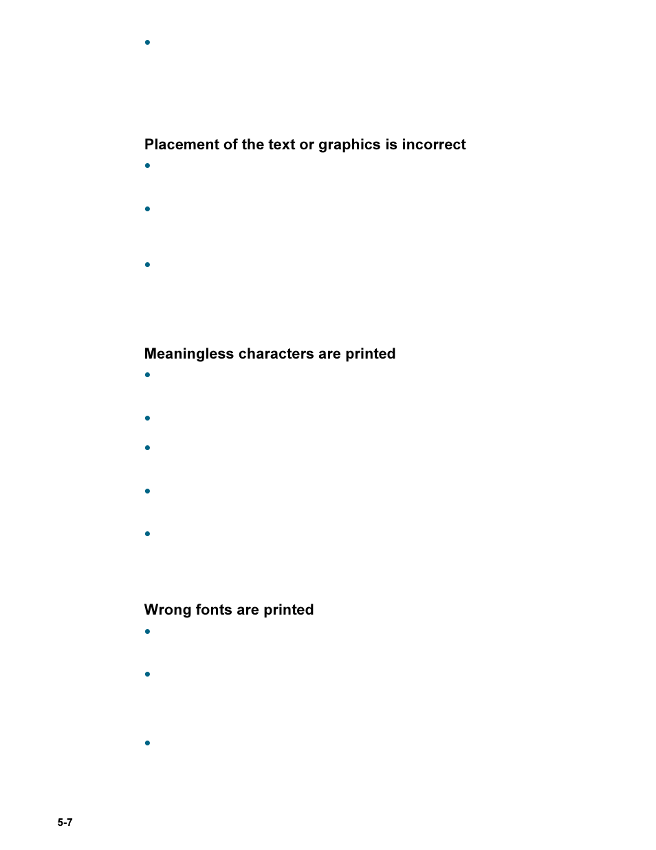 Placement of the text or graphics is incorrect, Meaningless characters are printed, Wrong fonts are printed | HP Deskjet 9300 Printer series User Manual | Page 34 / 50