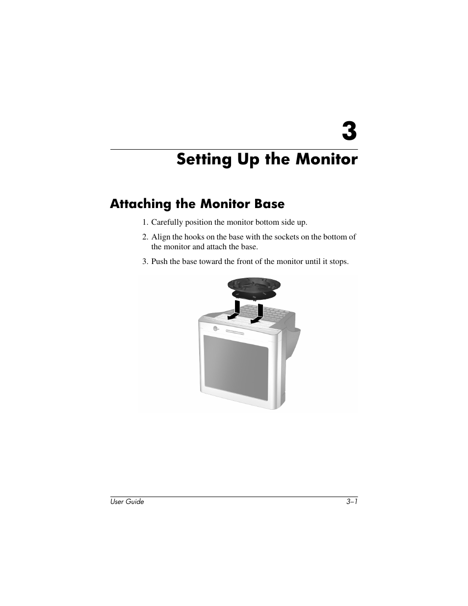 Setting up the monitor, Attaching the monitor base | HP mx705 17 inch CRT Monitor User Manual | Page 11 / 44