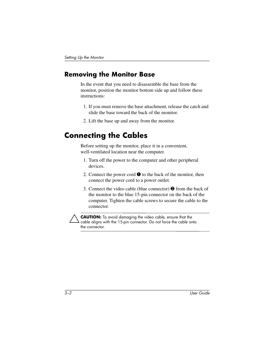 Removing the monitor base, Connecting the cables | HP mx705 17 inch CRT Monitor User Manual | Page 12 / 44