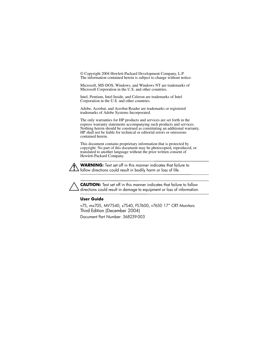 HP mx705 17 inch CRT Monitor User Manual | Page 2 / 44