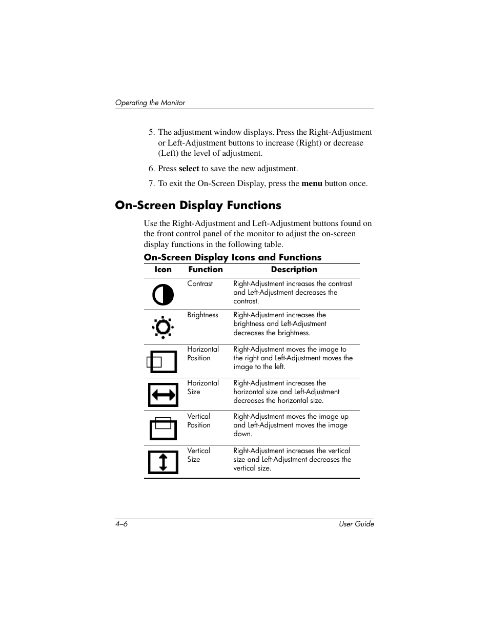 On-screen display functions | HP mx705 17 inch CRT Monitor User Manual | Page 24 / 44