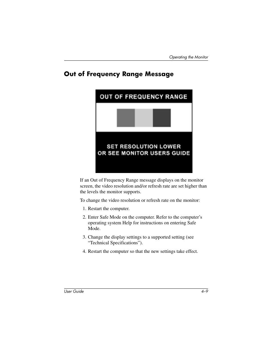 Out of frequency range message | HP mx705 17 inch CRT Monitor User Manual | Page 27 / 44