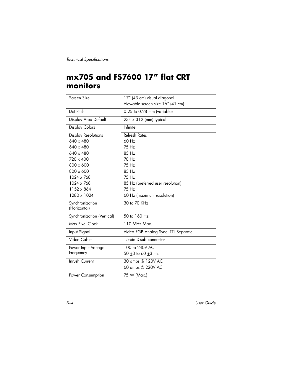 Mx705 and fs7600 17” flat crt monitors | HP mx705 17 inch CRT Monitor User Manual | Page 36 / 44