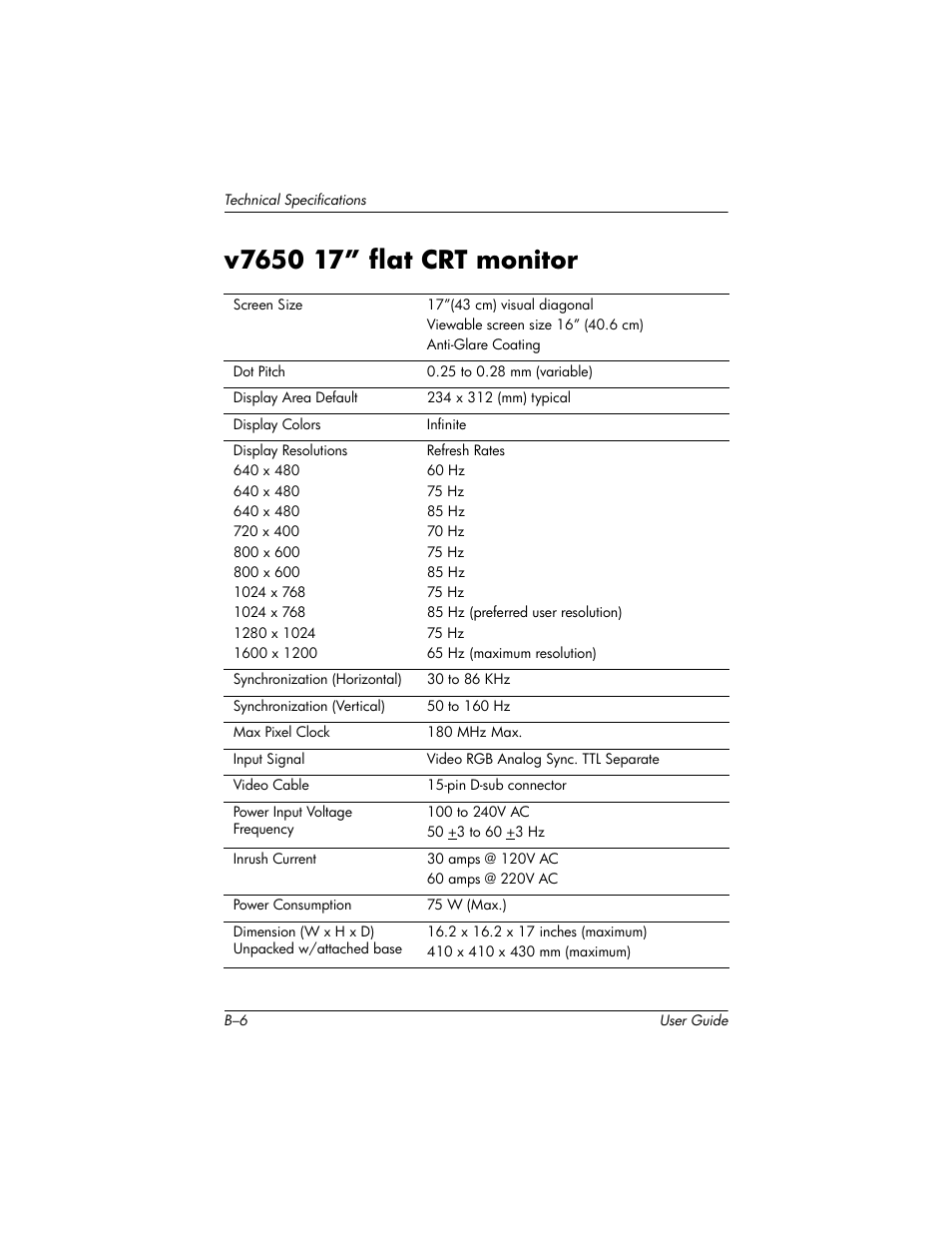 V7650 17” flat crt monitor | HP mx705 17 inch CRT Monitor User Manual | Page 38 / 44