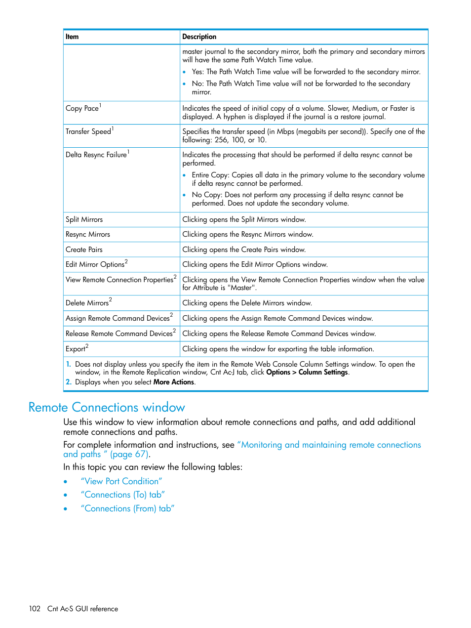 Remote connections window | HP XP Racks User Manual | Page 102 / 154