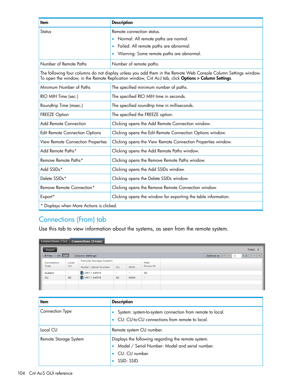 Connections (from) tab | HP XP Racks User Manual | Page 104 / 154