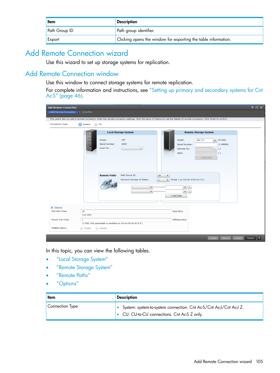 Add remote connection wizard, Add remote connection window | HP XP Racks User Manual | Page 105 / 154