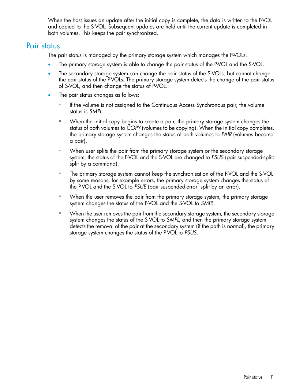 Pair status | HP XP Racks User Manual | Page 11 / 154