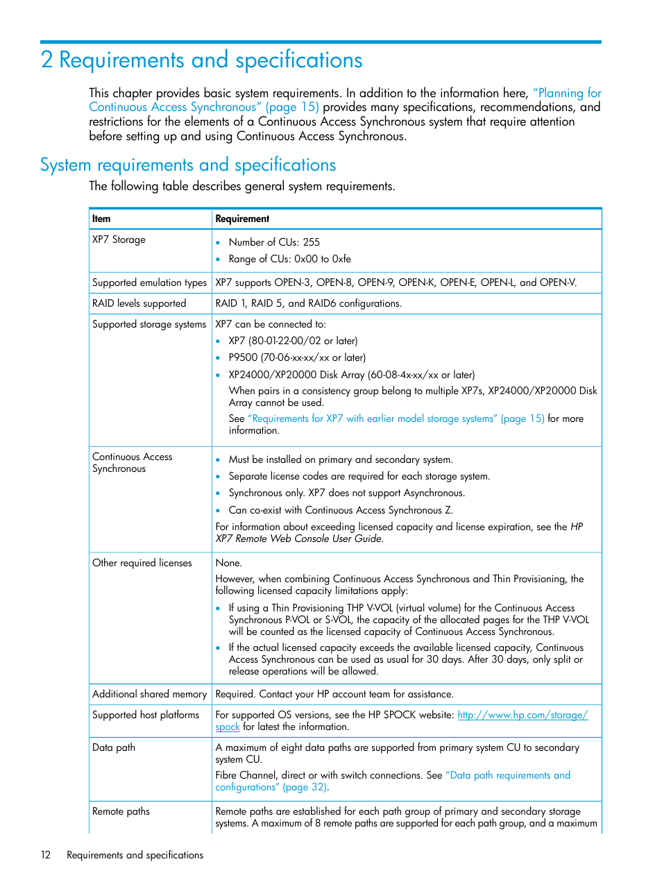 2 requirements and specifications, System requirements and specifications | HP XP Racks User Manual | Page 12 / 154