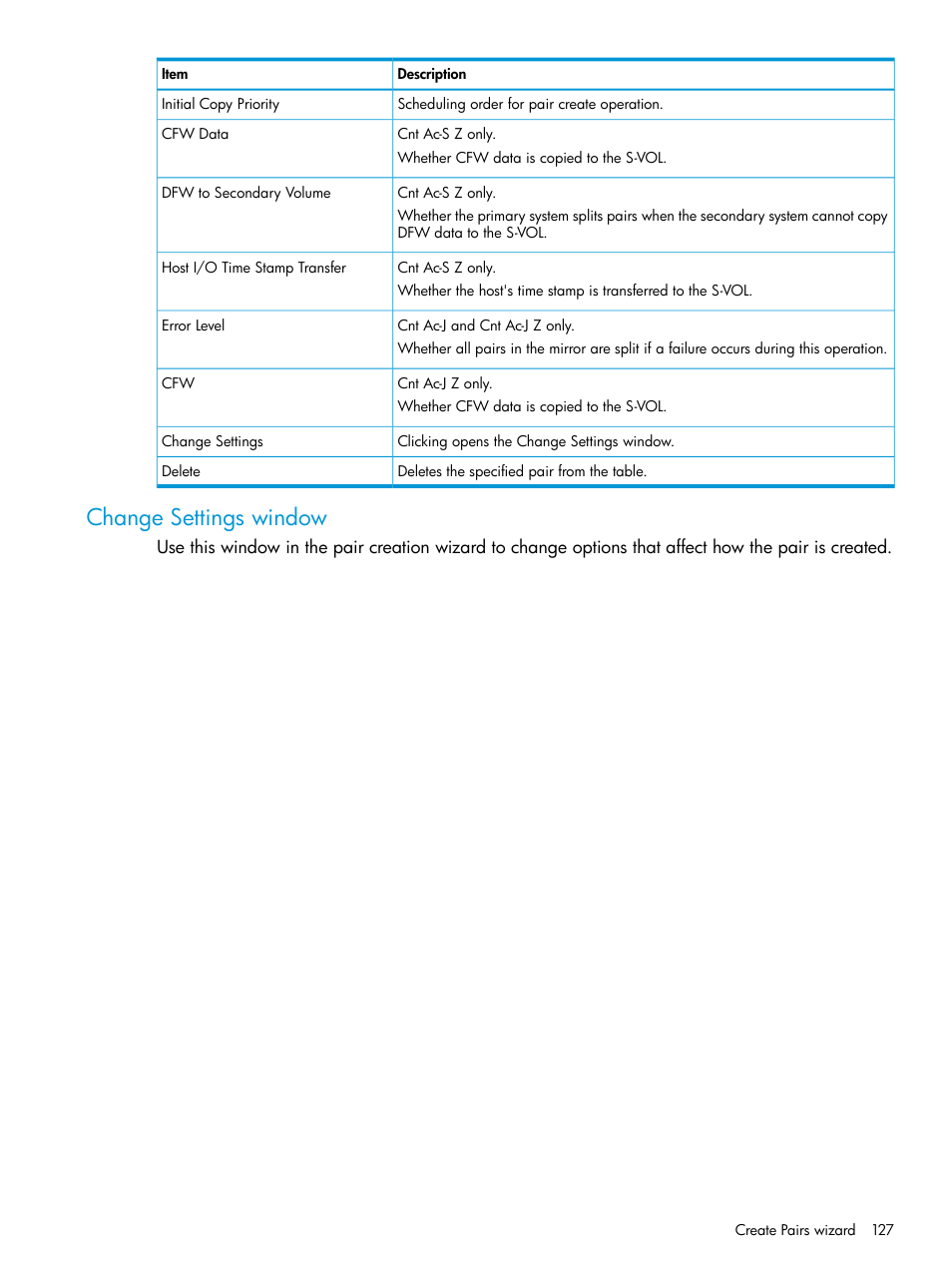 Change settings window | HP XP Racks User Manual | Page 127 / 154