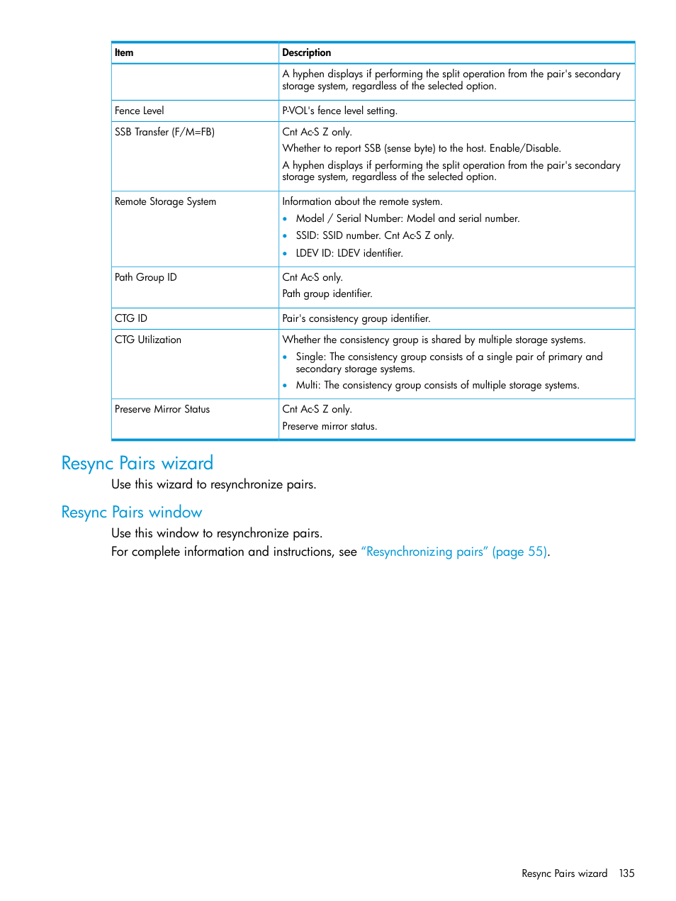 Resync pairs wizard, Resync pairs window | HP XP Racks User Manual | Page 135 / 154