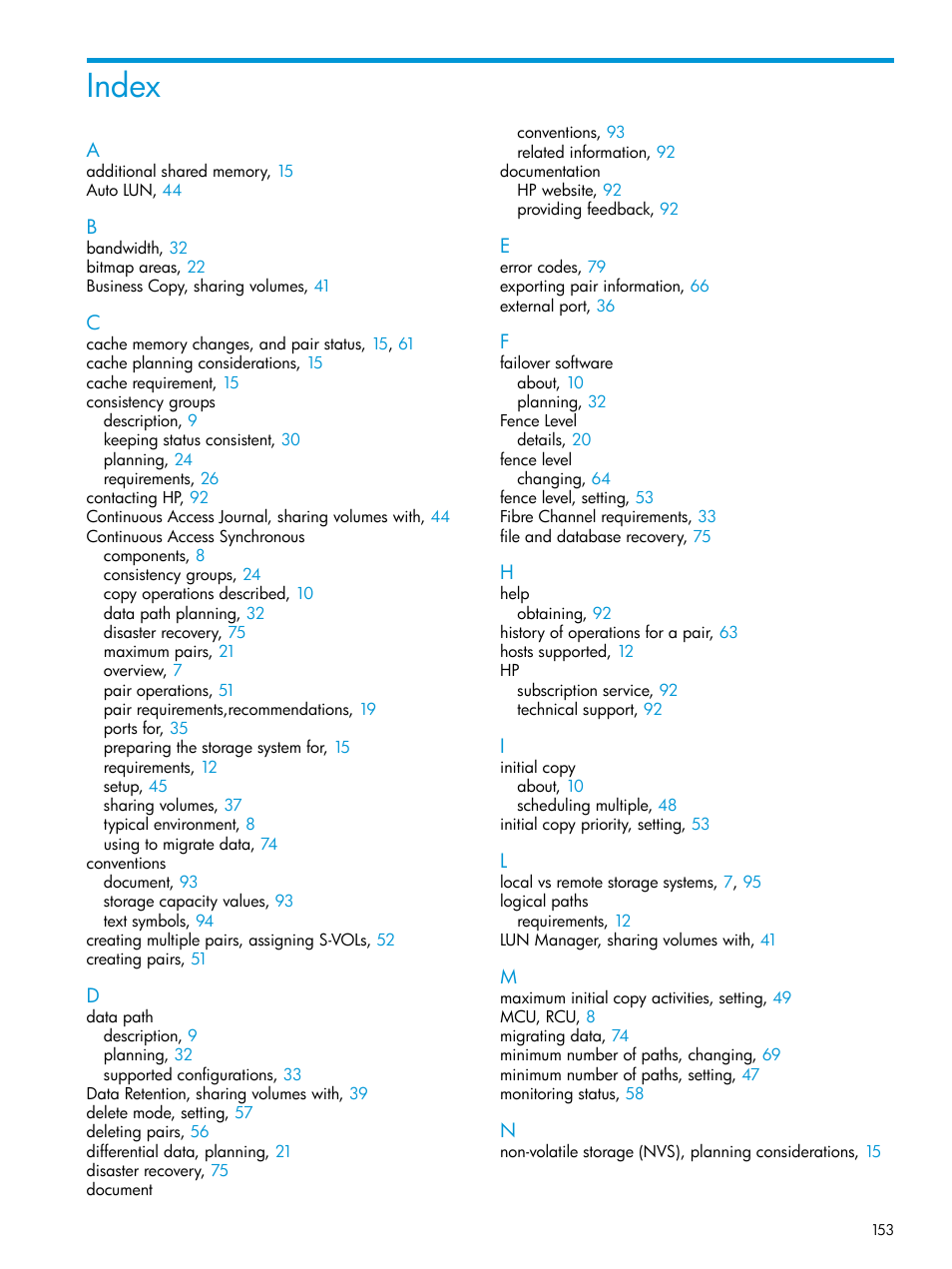 Index | HP XP Racks User Manual | Page 153 / 154