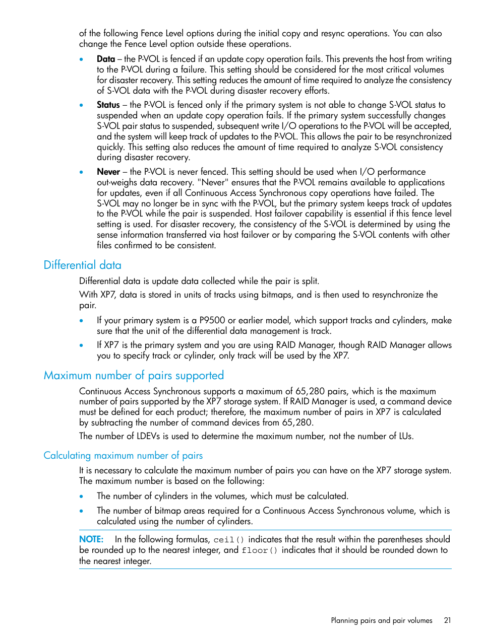 Differential data, Maximum number of pairs supported, Calculating maximum number of pairs | HP XP Racks User Manual | Page 21 / 154