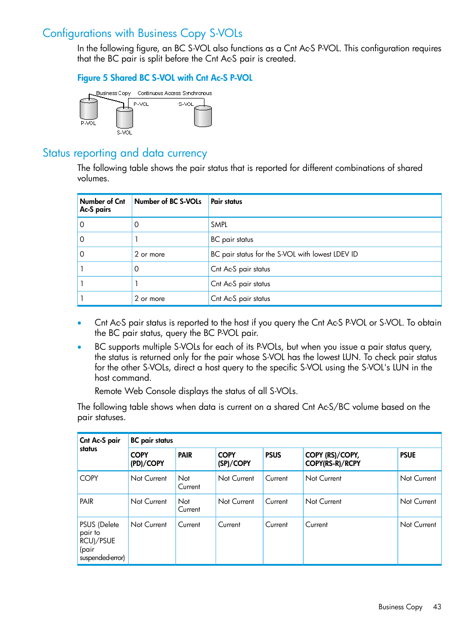 Configurations with business copy s-vols, Status reporting and data currency | HP XP Racks User Manual | Page 43 / 154