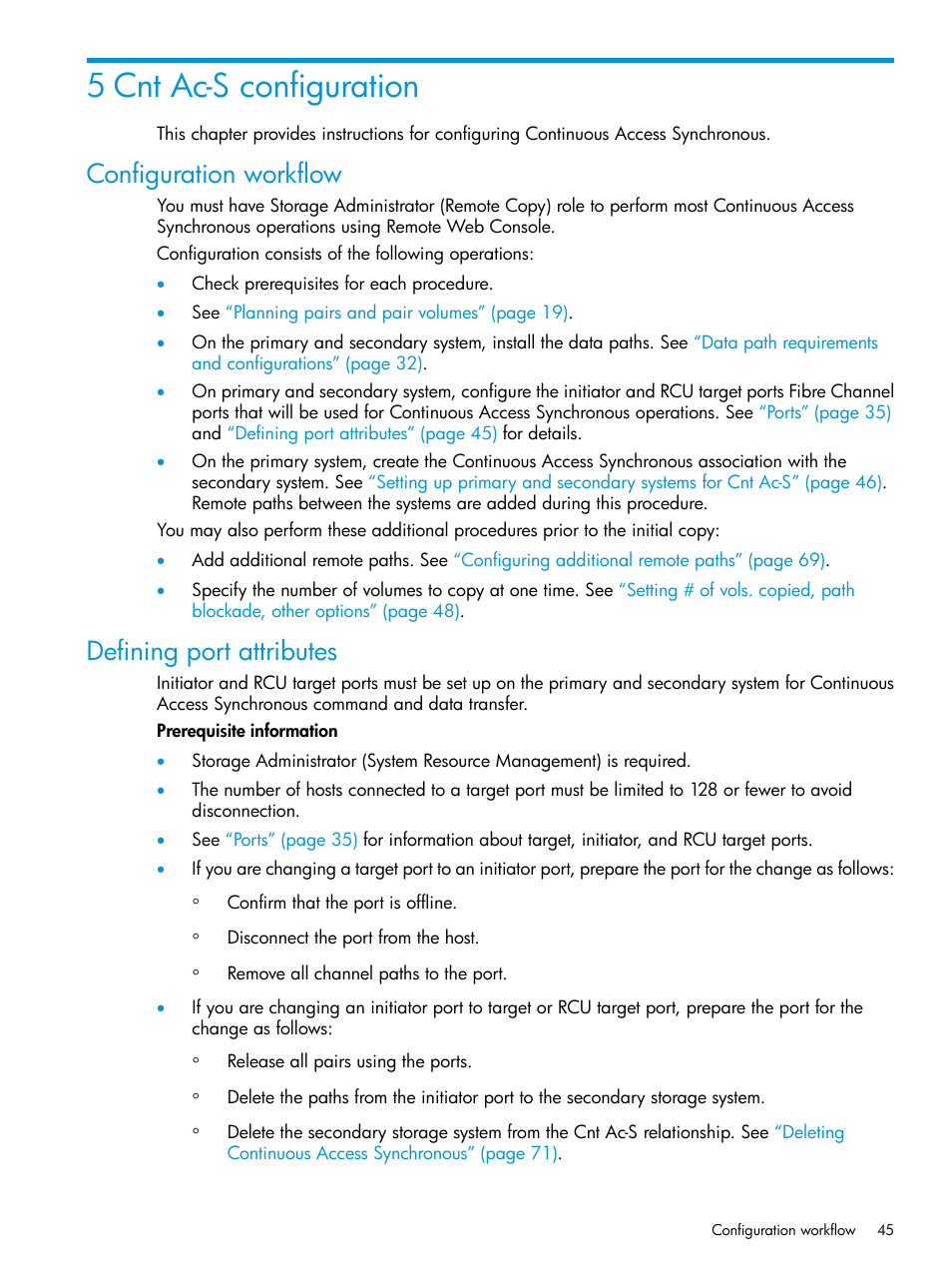 5 cnt ac-s configuration, Configuration workflow, Defining port attributes | Configuration workflow defining port attributes | HP XP Racks User Manual | Page 45 / 154