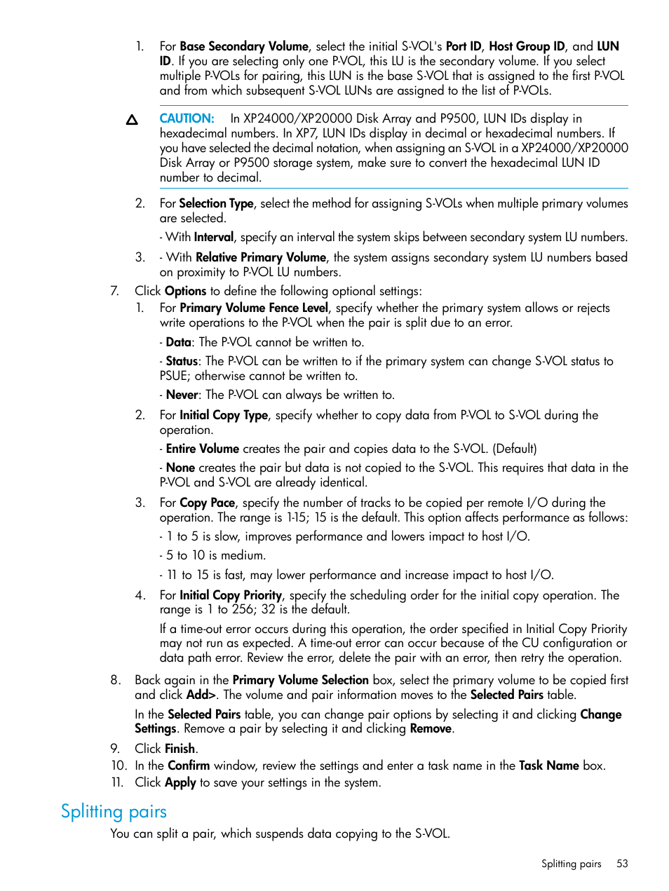 Splitting pairs | HP XP Racks User Manual | Page 53 / 154