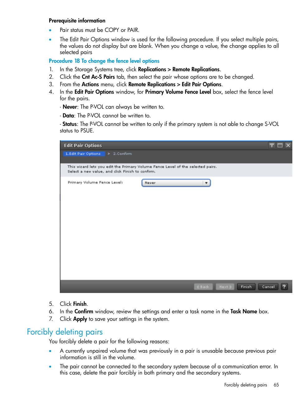 Forcibly deleting pairs | HP XP Racks User Manual | Page 65 / 154