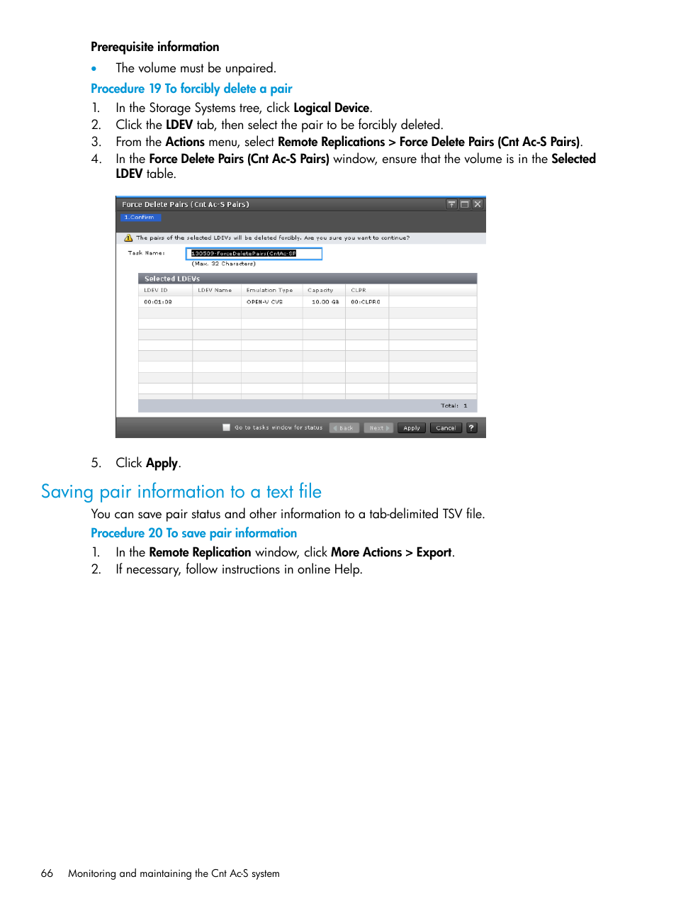 Saving pair information to a text file | HP XP Racks User Manual | Page 66 / 154
