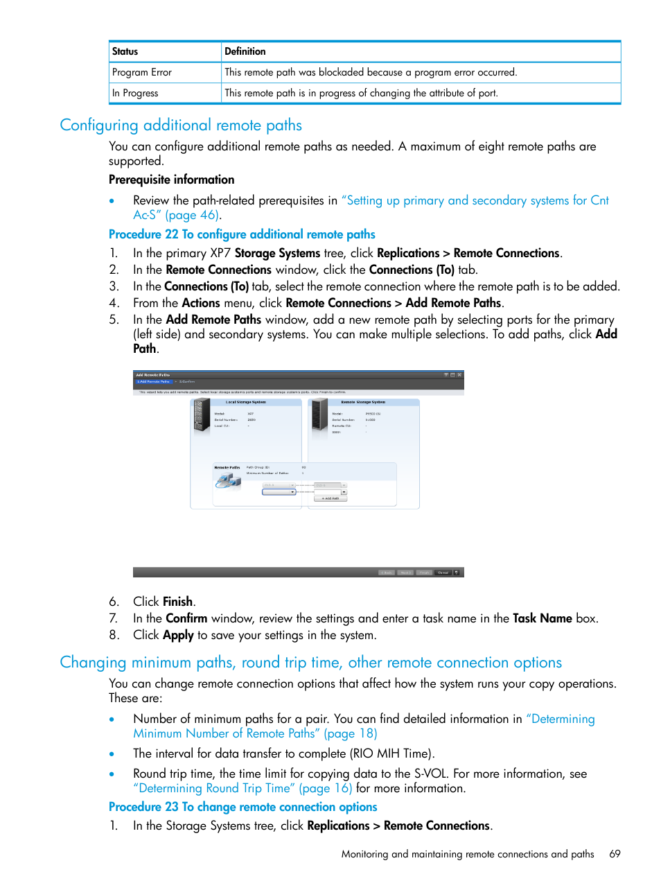 Configuring additional remote paths | HP XP Racks User Manual | Page 69 / 154