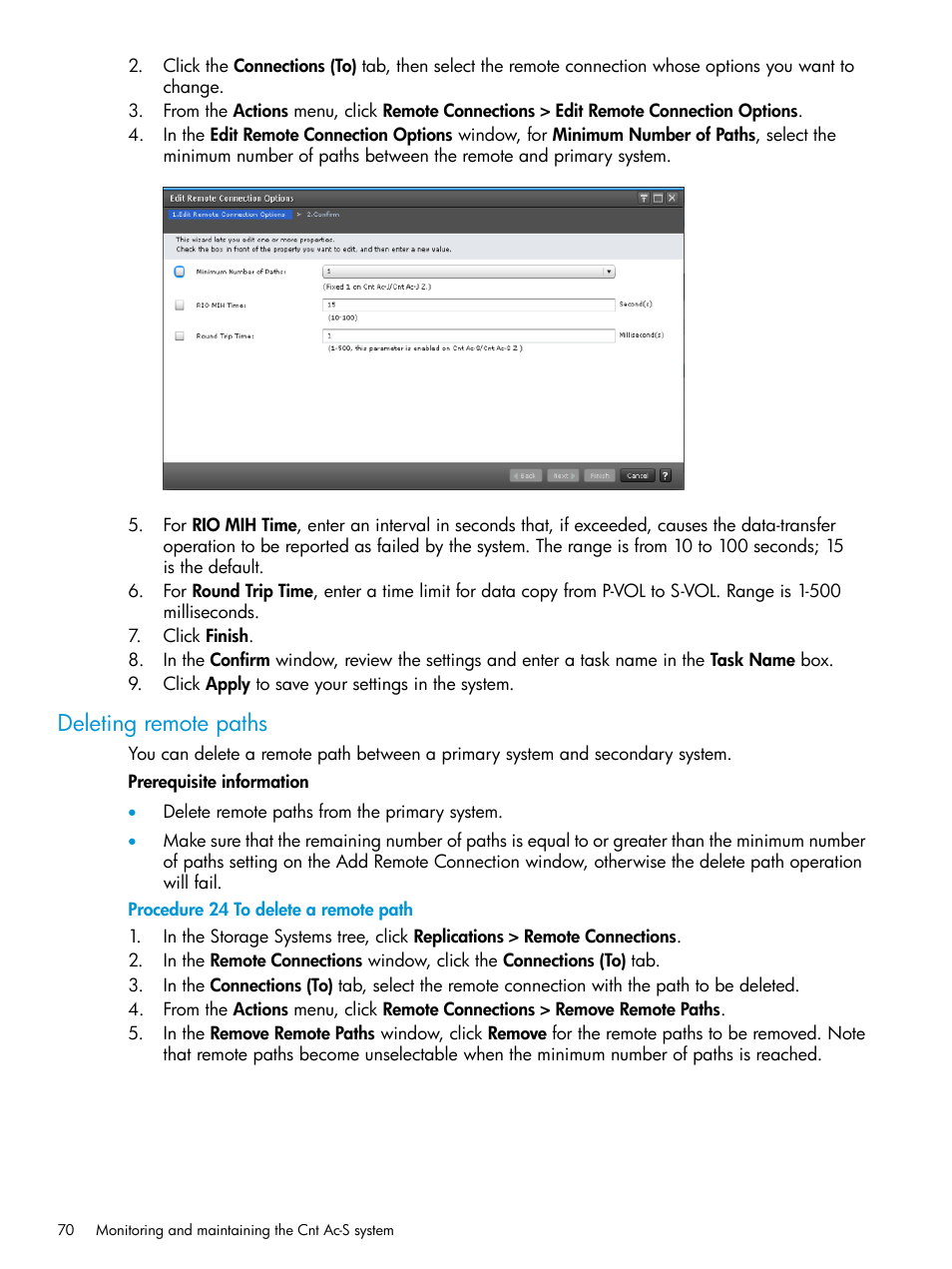 Deleting remote paths | HP XP Racks User Manual | Page 70 / 154