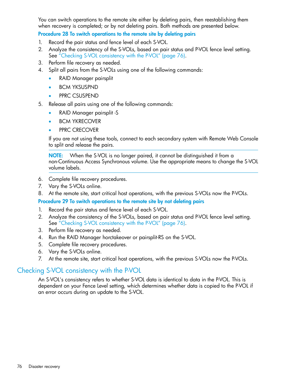 Checking s-vol consistency with the p-vol | HP XP Racks User Manual | Page 76 / 154