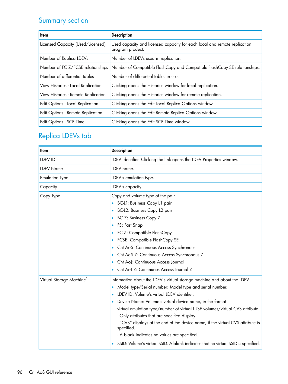 Replica ldevs tab | HP XP Racks User Manual | Page 96 / 154