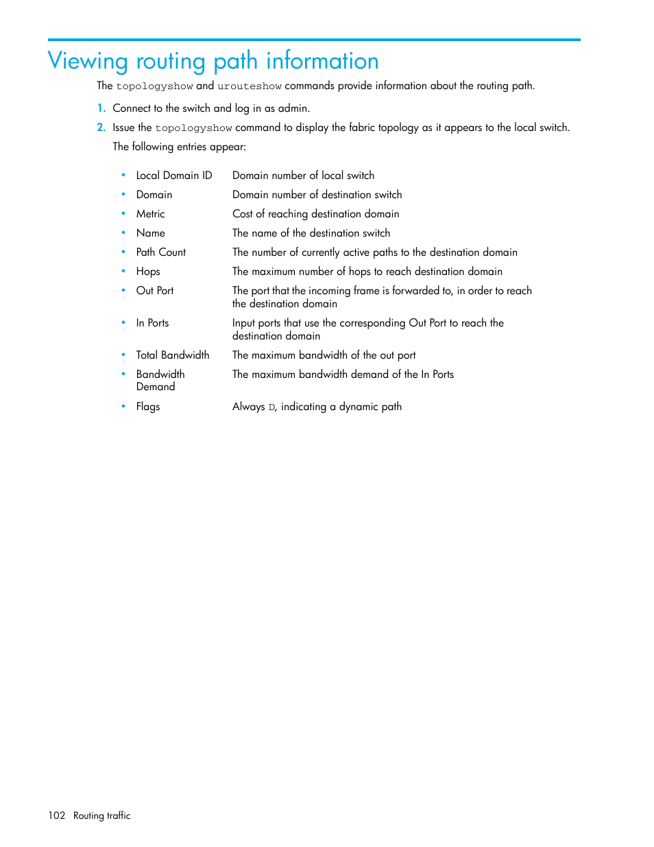 Viewing routing path information | HP Brocade 4Gb SAN Switch for HP BladeSystem p-Class User Manual | Page 102 / 270