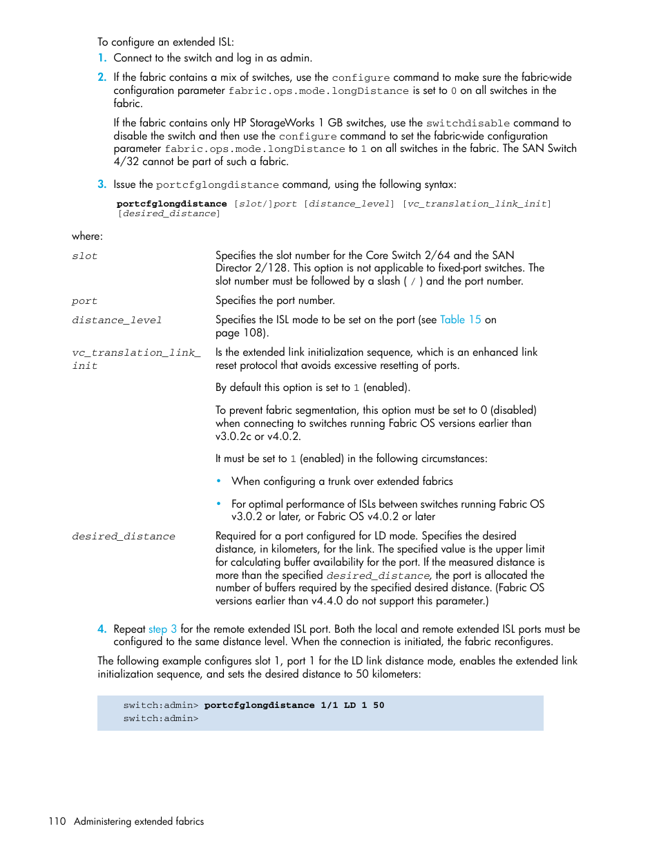 To configure an extended isl | HP Brocade 4Gb SAN Switch for HP BladeSystem p-Class User Manual | Page 110 / 270