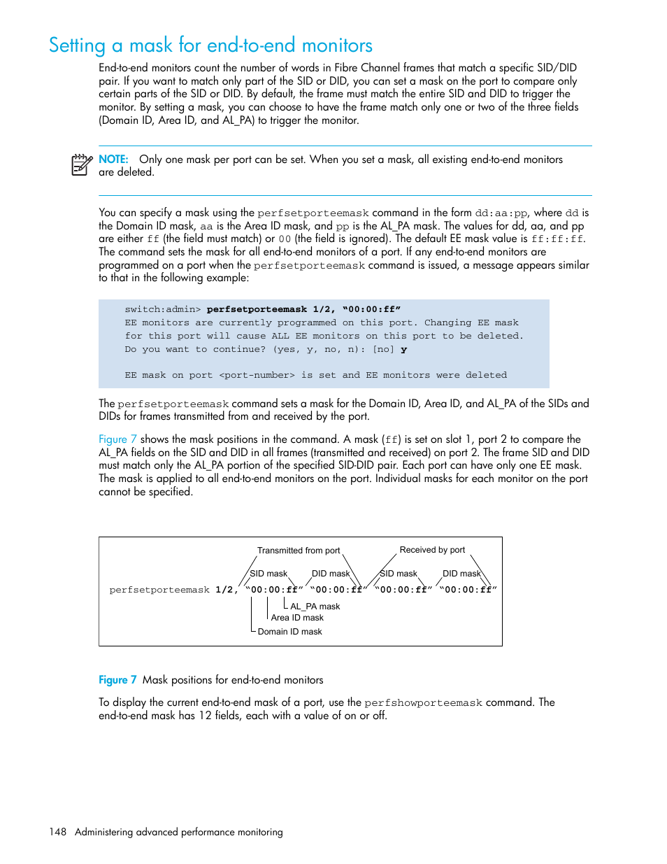 Setting a mask for end-to-end monitors, Figure 7 mask positions for end-to-end monitors, 7 mask positions for end-to-end monitors | HP Brocade 4Gb SAN Switch for HP BladeSystem p-Class User Manual | Page 148 / 270
