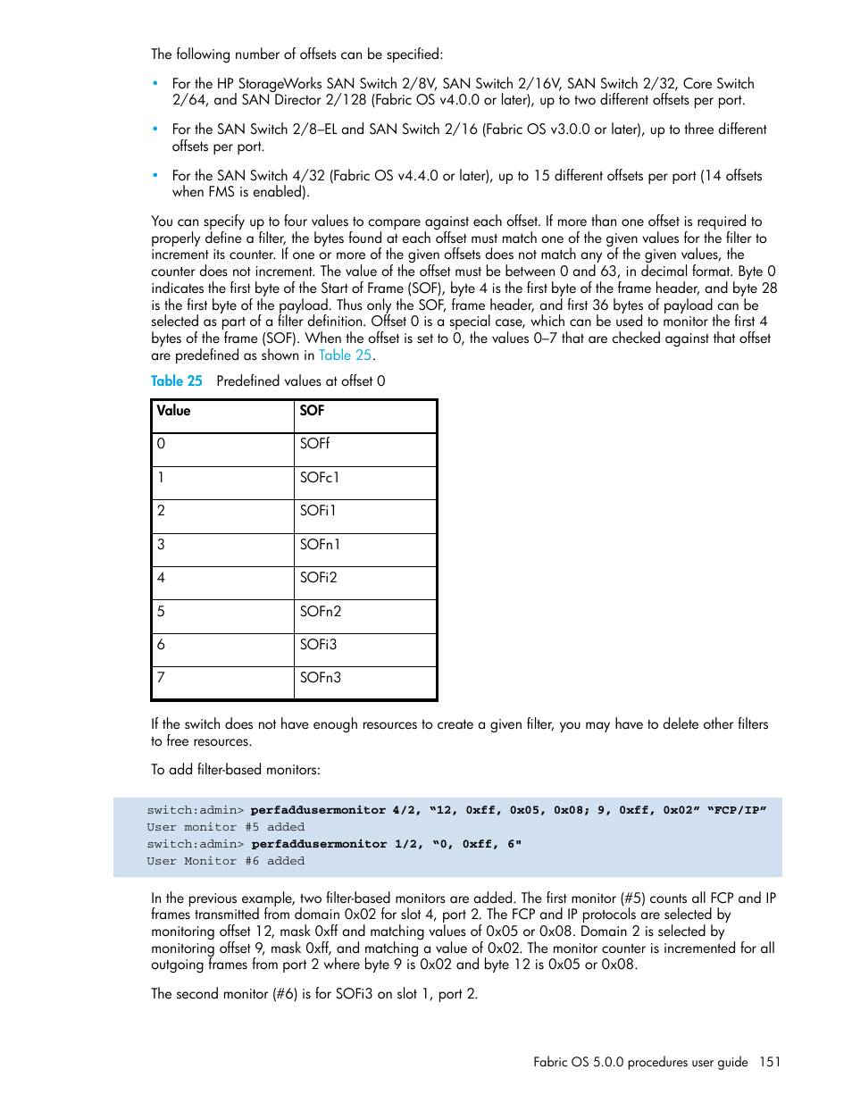 Table 25 predefined values at offset 0, 25 predefined values at offset 0 | HP Brocade 4Gb SAN Switch for HP BladeSystem p-Class User Manual | Page 151 / 270