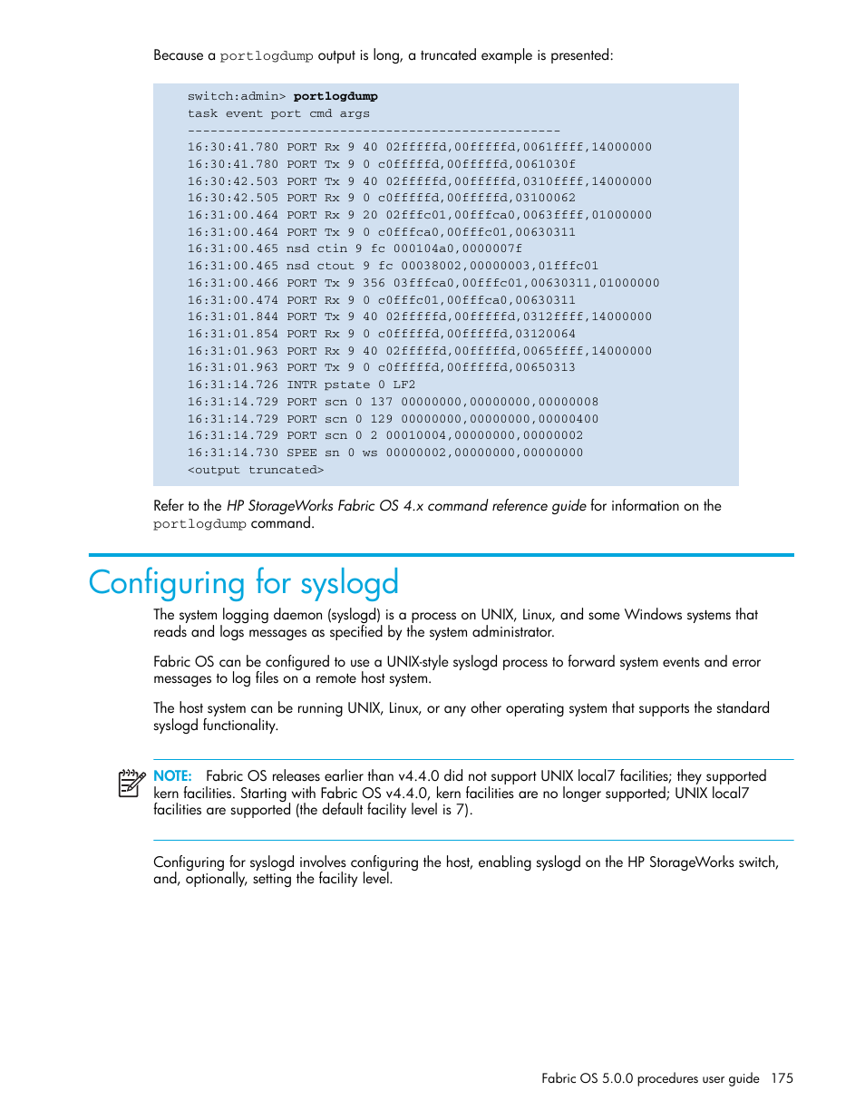 Configuring for syslogd | HP Brocade 4Gb SAN Switch for HP BladeSystem p-Class User Manual | Page 175 / 270