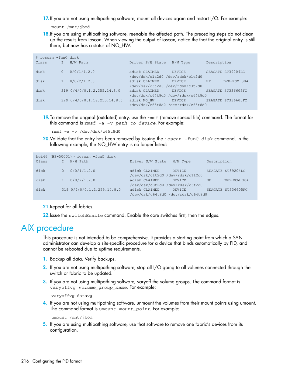 Aix procedure | HP Brocade 4Gb SAN Switch for HP BladeSystem p-Class User Manual | Page 216 / 270