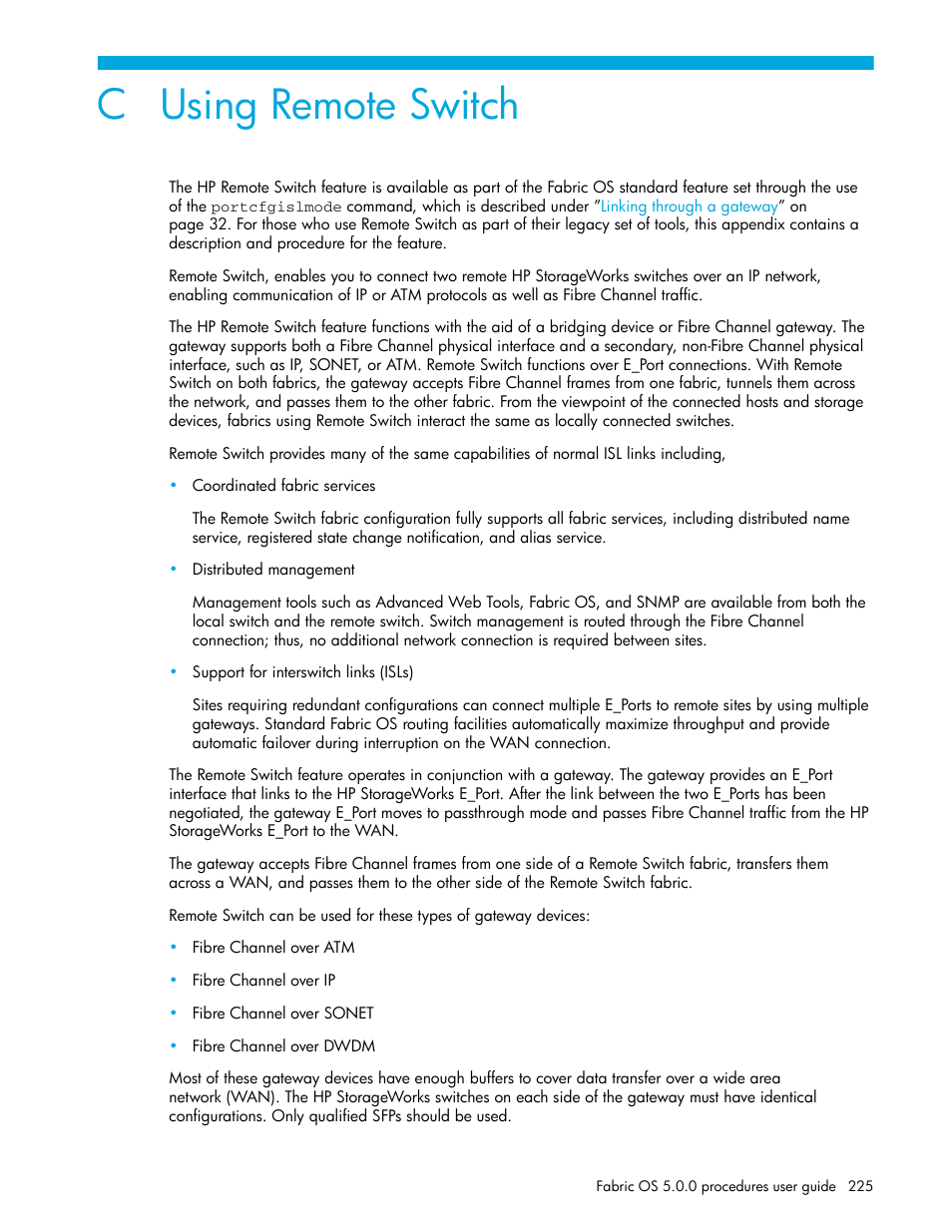 Using remote switch, C using remote switch | HP Brocade 4Gb SAN Switch for HP BladeSystem p-Class User Manual | Page 225 / 270