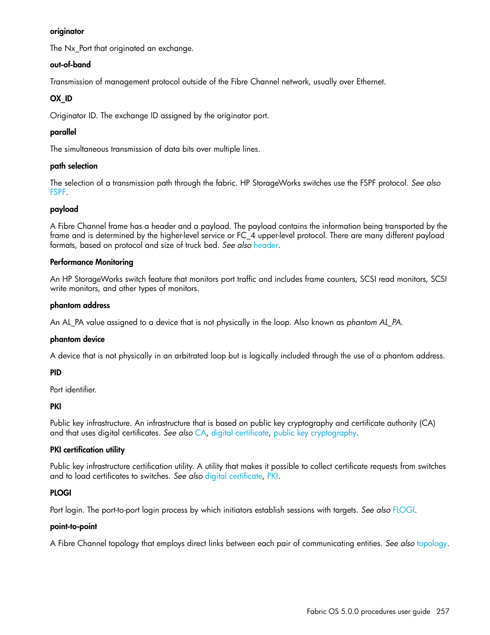 Plogi, Payload | HP Brocade 4Gb SAN Switch for HP BladeSystem p-Class User Manual | Page 257 / 270