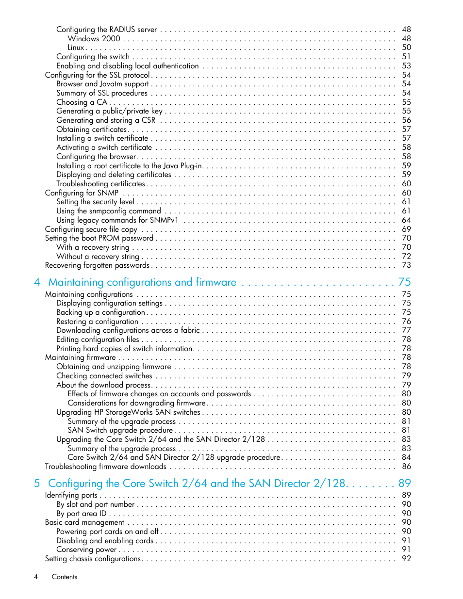 4 maintaining configurations and firmware | HP Brocade 4Gb SAN Switch for HP BladeSystem p-Class User Manual | Page 4 / 270