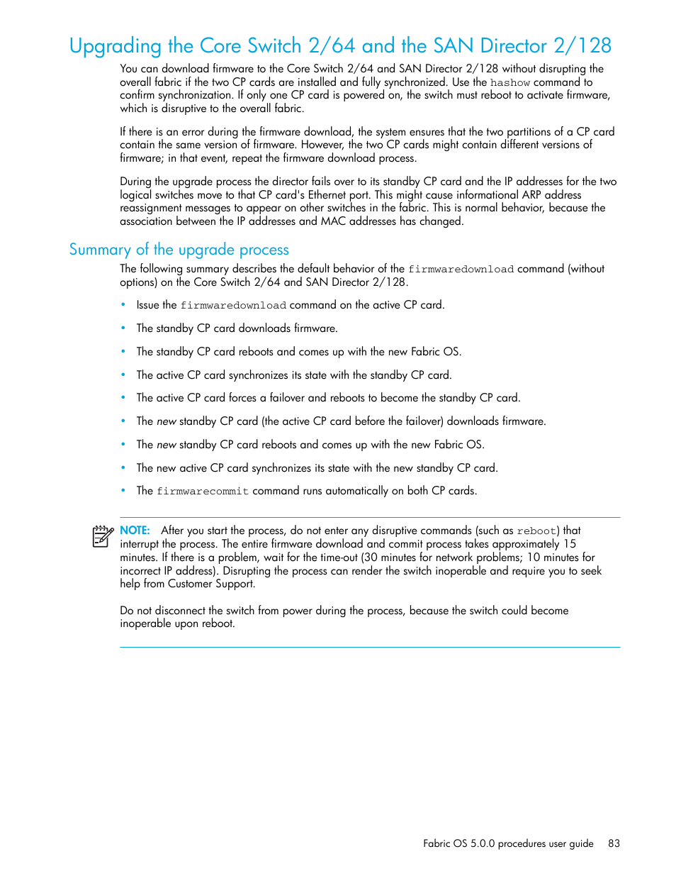 Summary of the upgrade process | HP Brocade 4Gb SAN Switch for HP BladeSystem p-Class User Manual | Page 83 / 270